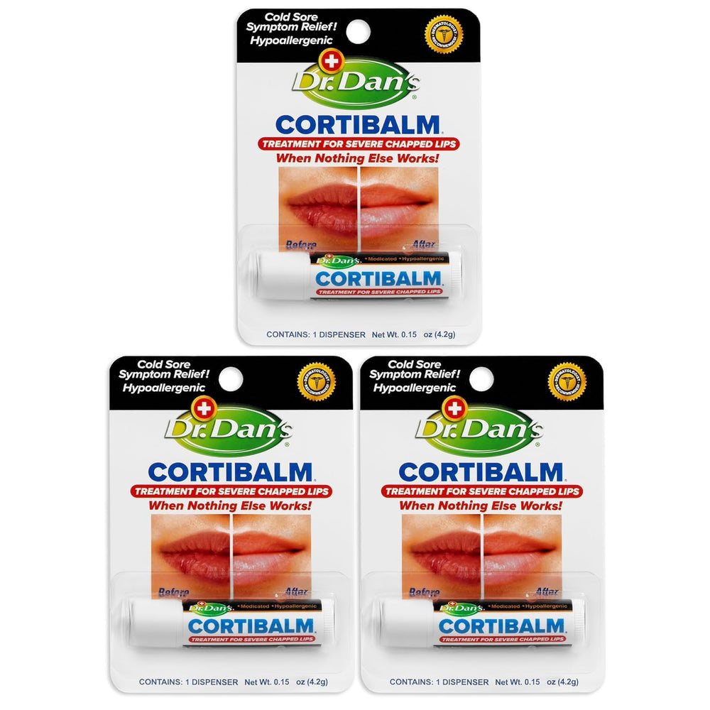 Bálsamo Cortibalm de Dr. Dan's, paquete de 3 tubitos para uso diario.