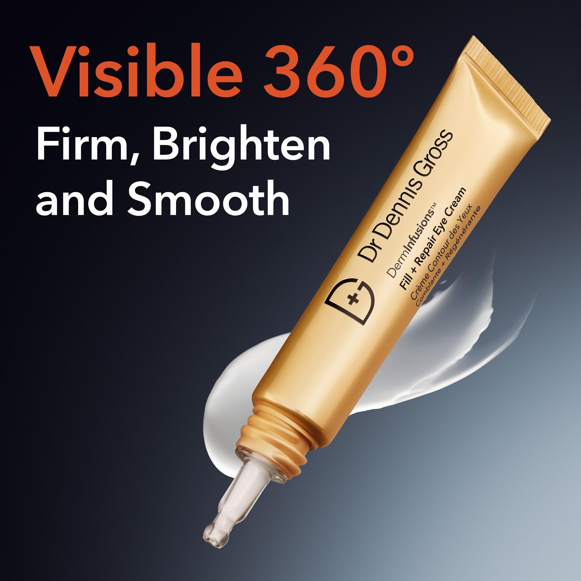 Hands applying Dr Dennis Gross DermInfusions 360° eye area treatment for smoothing.