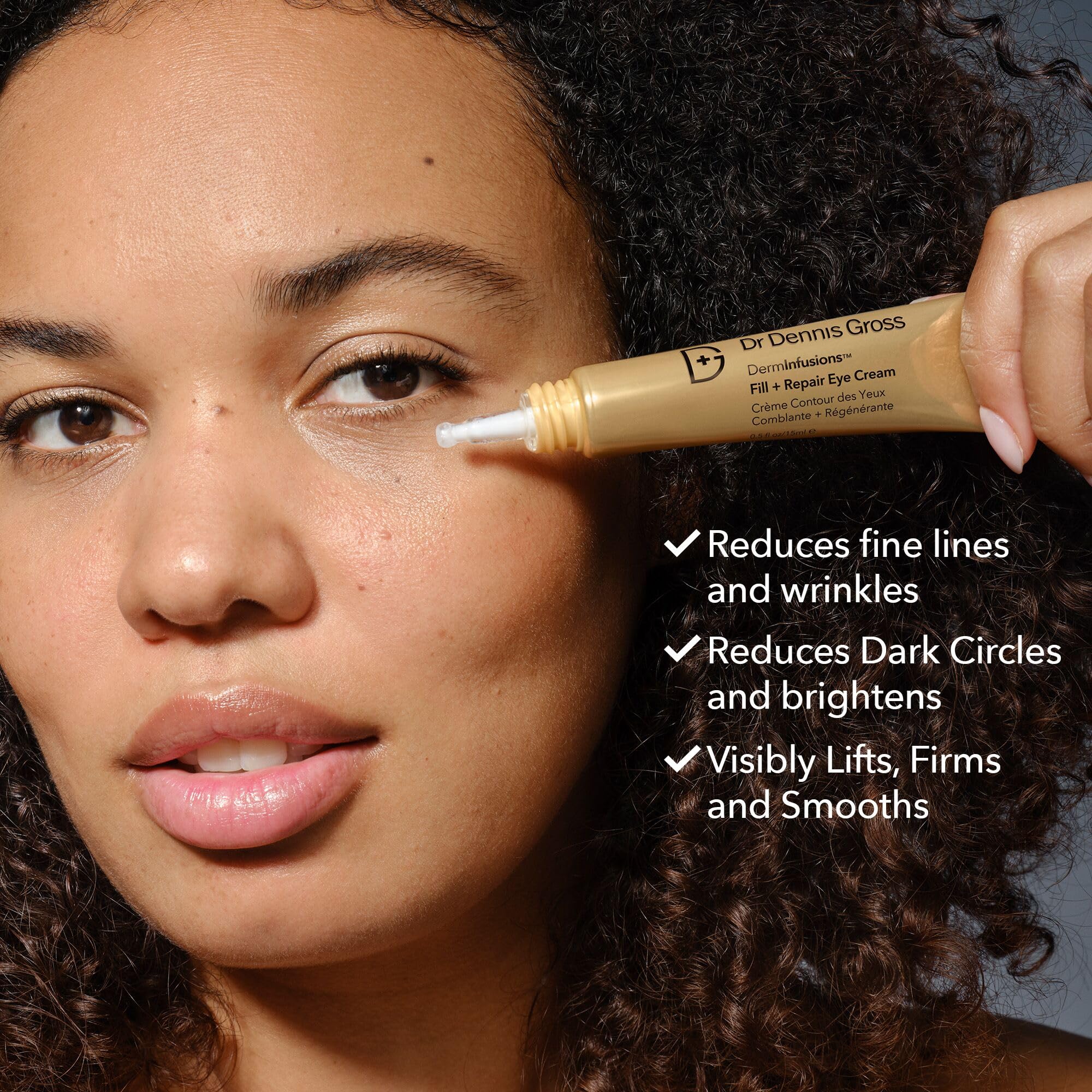 DermInfusions applied around lids and elevens areas to smooth fine lines.