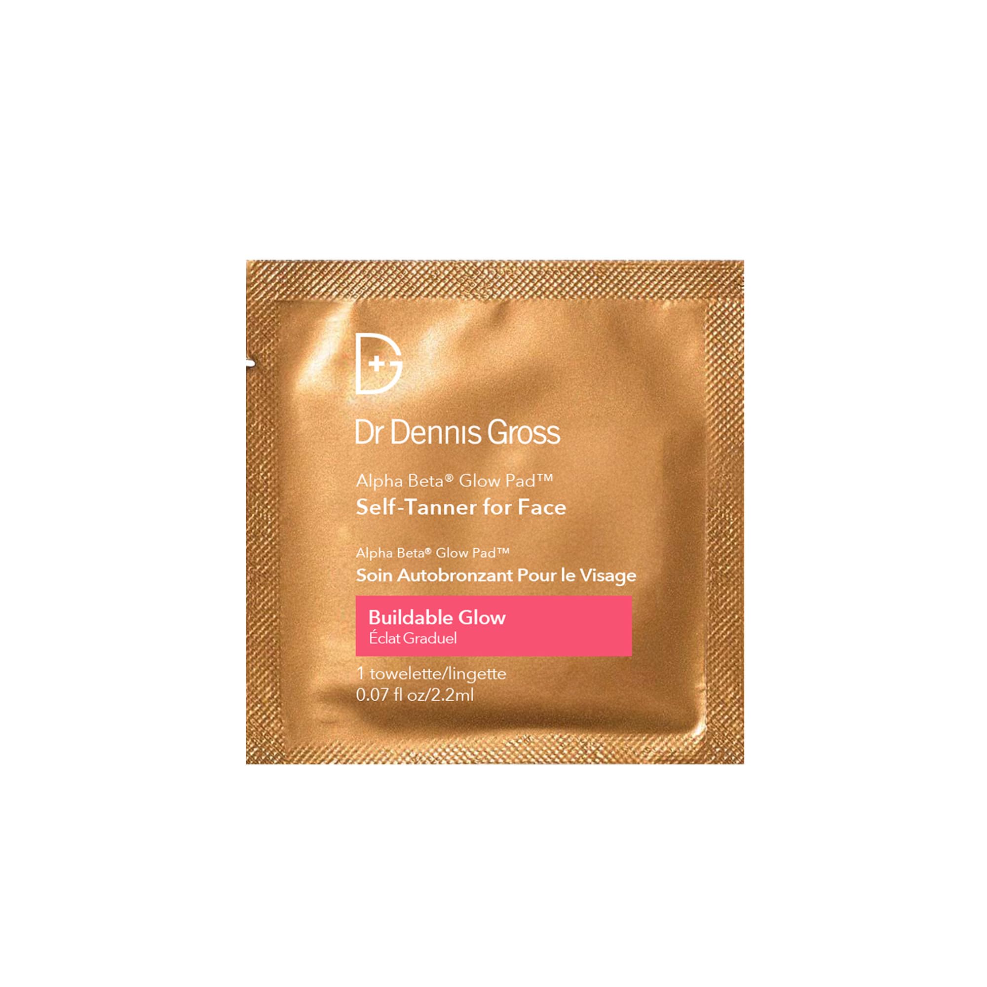 Dr Dennis Gross Glow Pad Face towelette packaging highlights a convenient 20-pack.