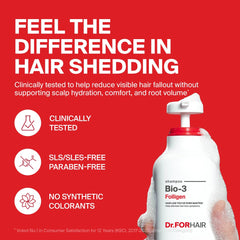 DR.FORHAIR Folligen Bio-3 Shampoo ingredient closeup highlighting niacinamide and dexpanthenol