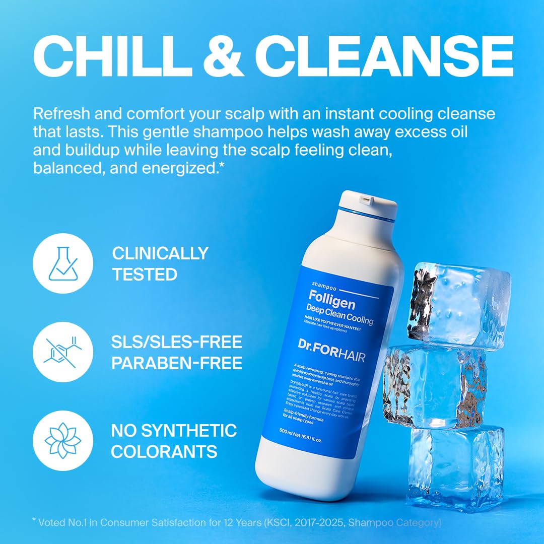 DR.FORHAIR Folligen cooling effect close-up highlights lasting chill on scalp.