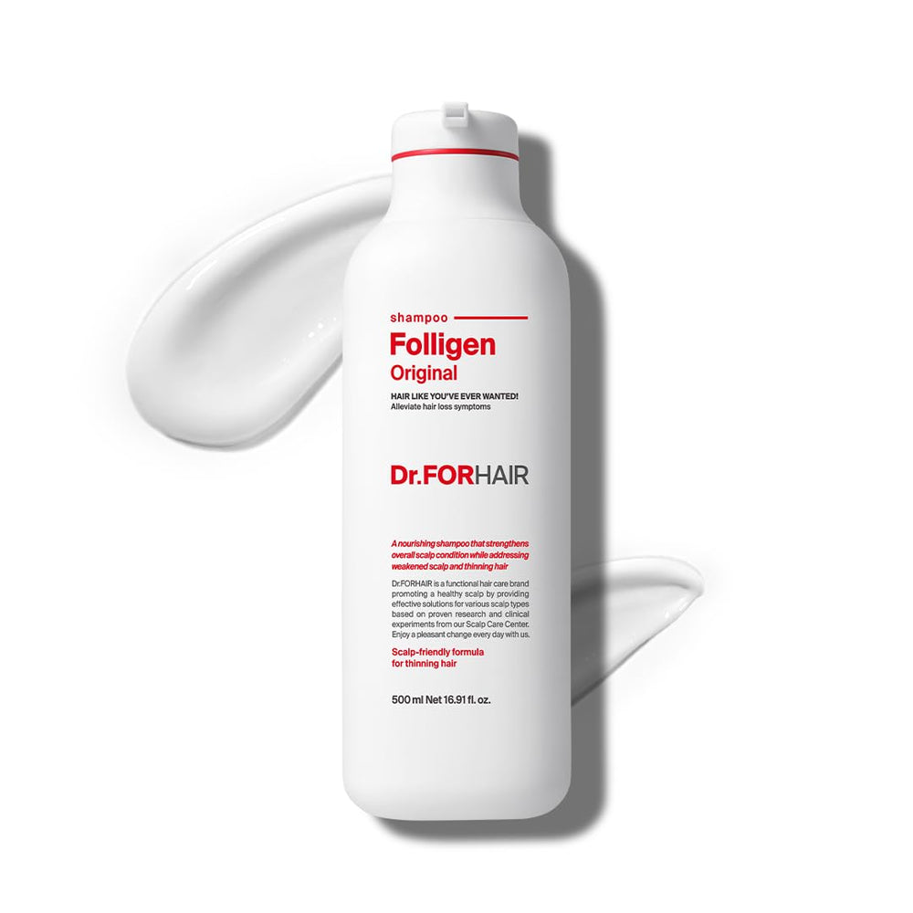 DR.FORHAIR Folligen Shampoo bottle front, premium packaging for daily cleansing.