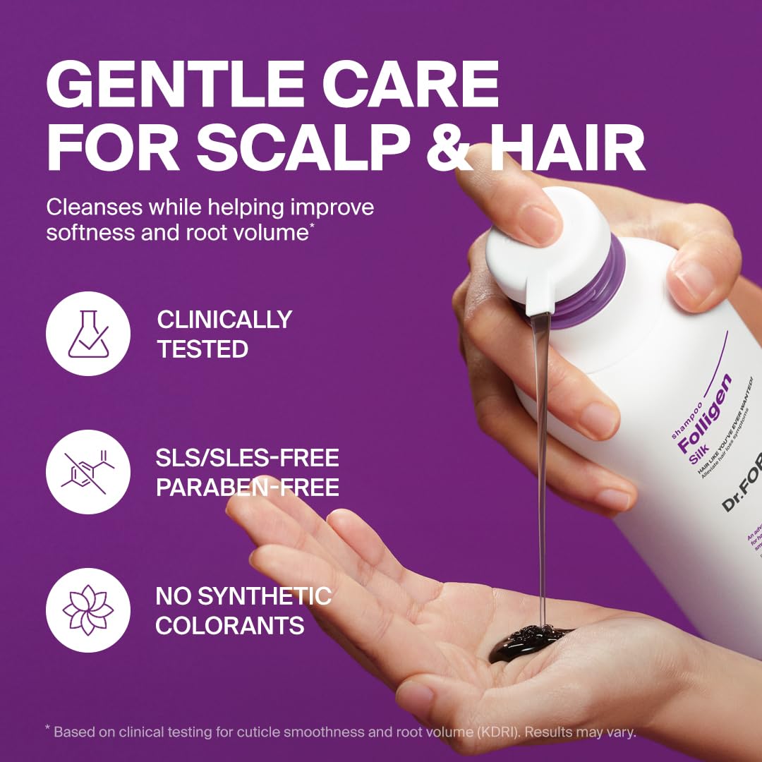 Foamy lather from DR.FORHAIR Folligen Silk Shampoo delivers gentle cleansing