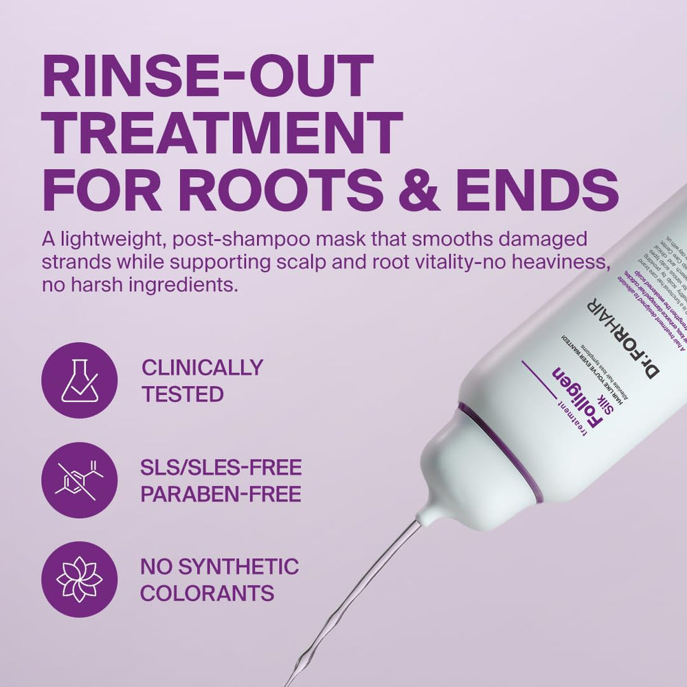 Applying DR.FORHAIR Folligen Silk Treatment to damp hair.