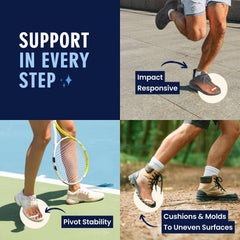 Hammer toe corrector gels in use between toes to improve alignment and reduce friction.