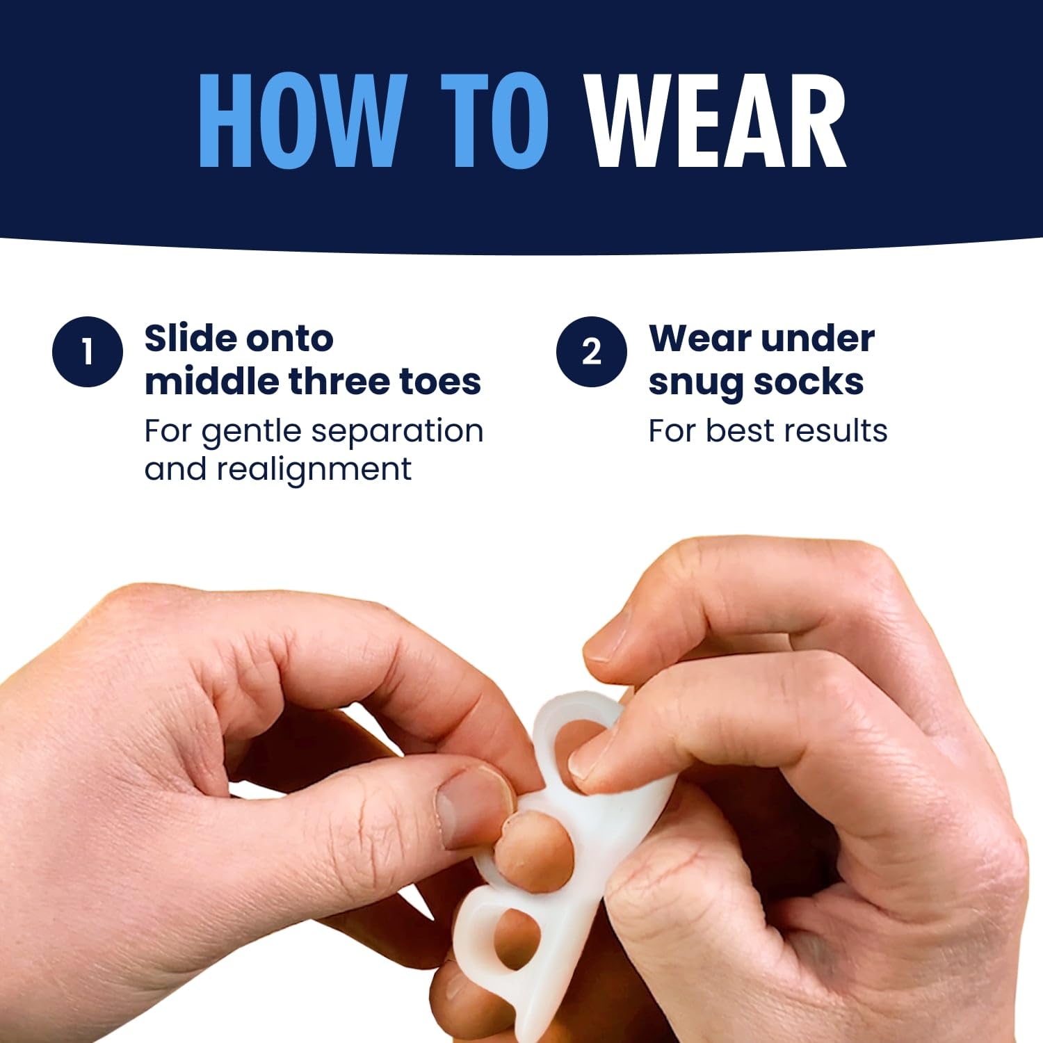 Ergonomic shape of the toe corrector gels fits between toes for daily comfort.
