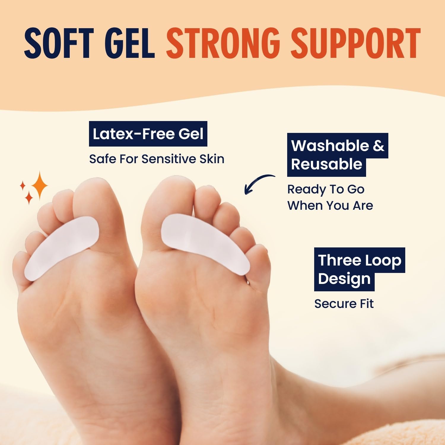 Soft gel pad close-up with cushioned toe-between-toes support.