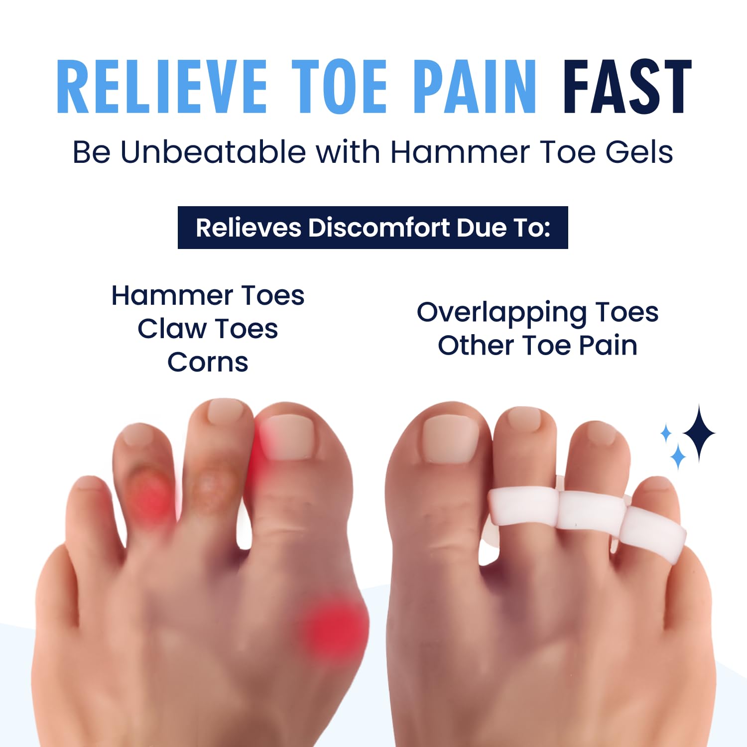 Two pairs of Dr. Frederick's Original Hammer Toe Corrector Gels for all-day wear.