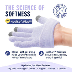 Interior con Gel HealSoft potencia hidratación suave y uniforme en todo el dorso de la mano.