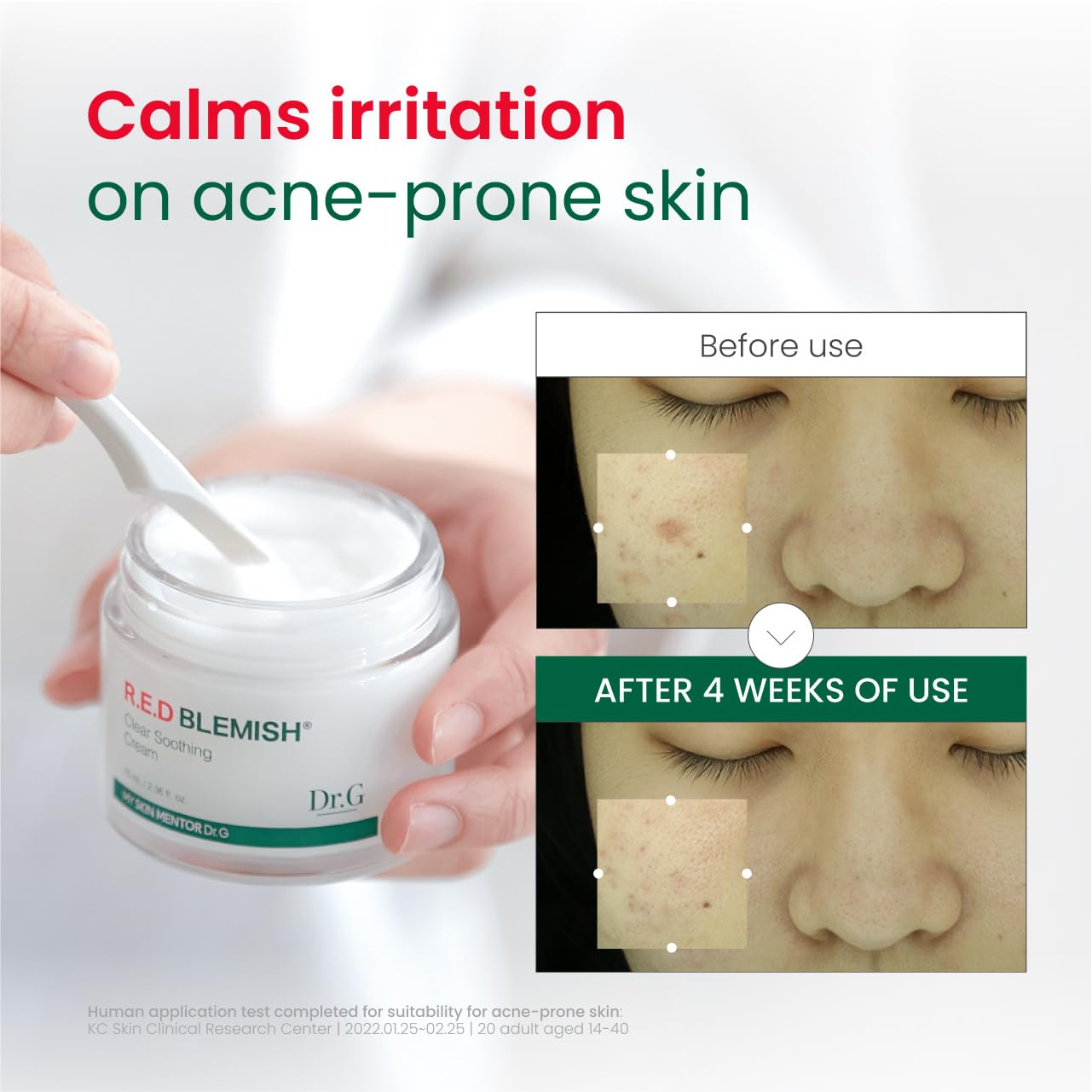 Dr. G Centella Asiática, ingrediente clave calmante para irritaciones.