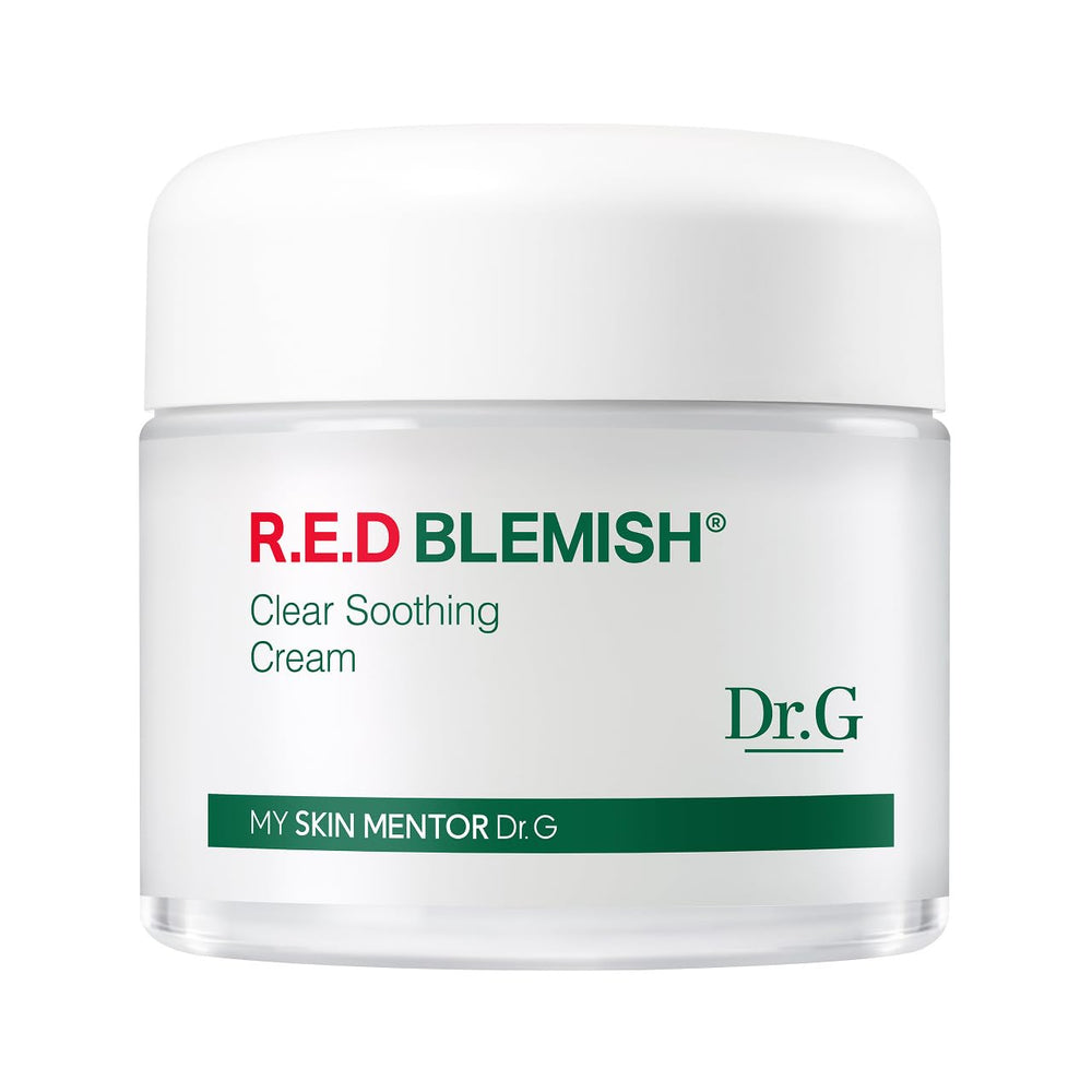 Dr. G R.E.D. Blemish Clear crema frasco, hidratación suave para piel sensible.