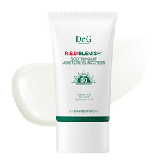Dr.G R.E.D. Blemish Soothing Up, bote frontal, protección diaria suave para piel sensible.