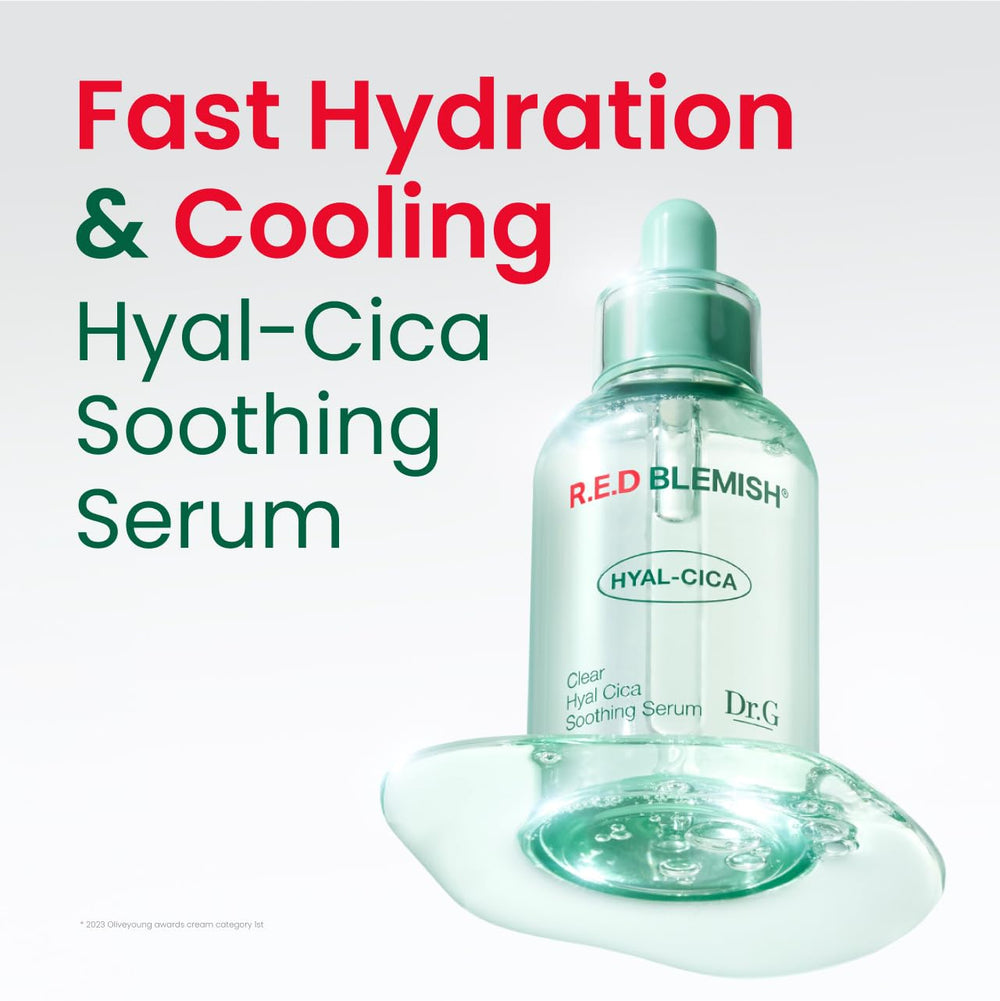 Dr. G R.E.D. hyal-cica serum texture closeup showing soothing hydration.