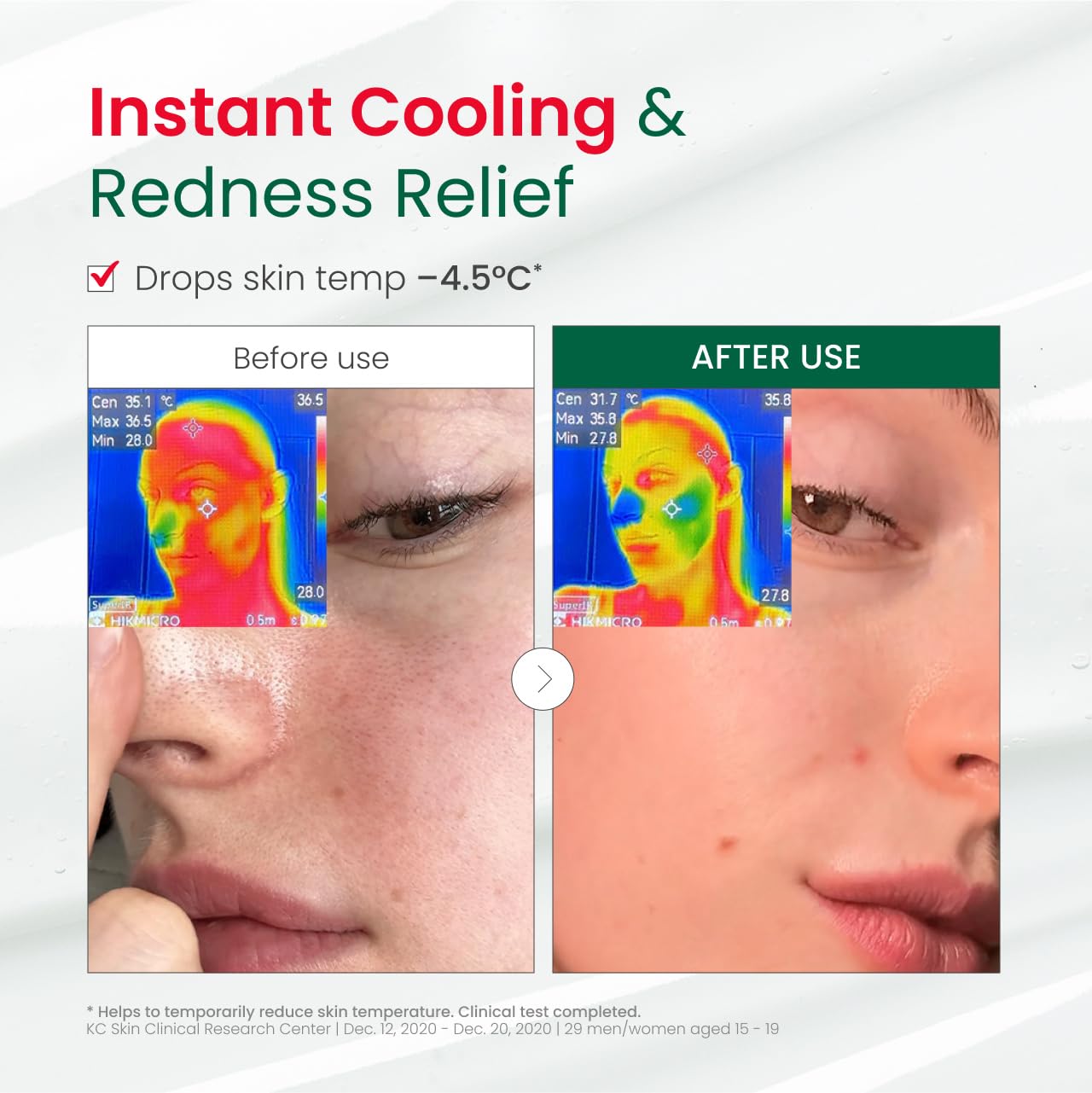 Dr. G R.E.D. serum on cheek illustrating cooling sensation.