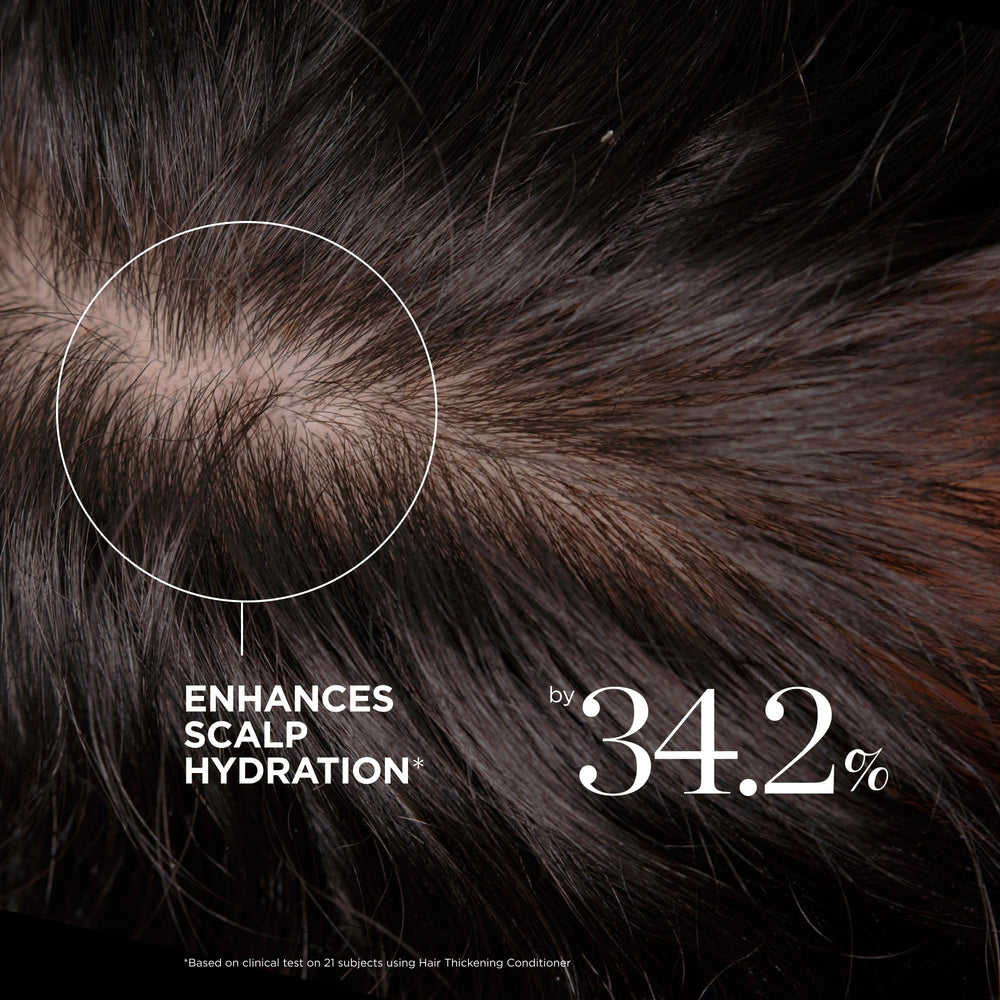 Massage of conditioner into scalp during a morning routine