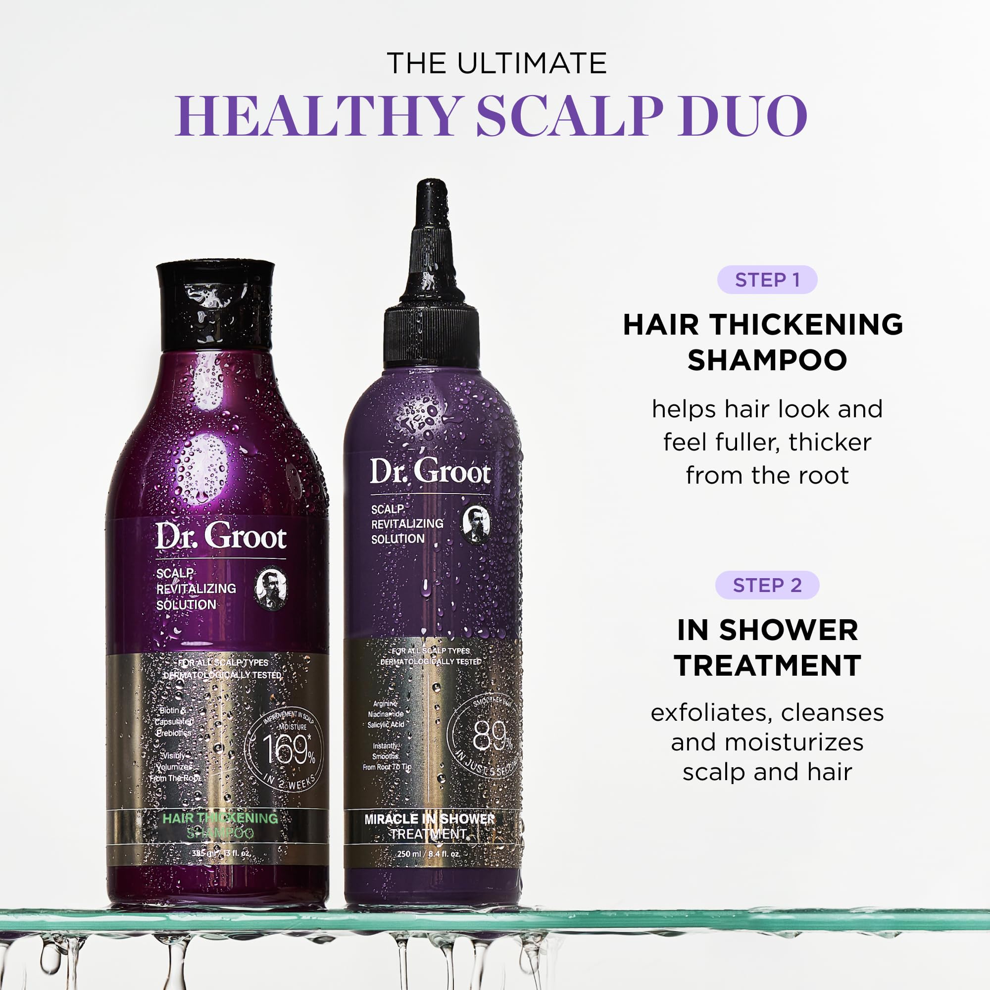 Hands applying Dr. Groot Miracle in Shower in shower, quick scalp care