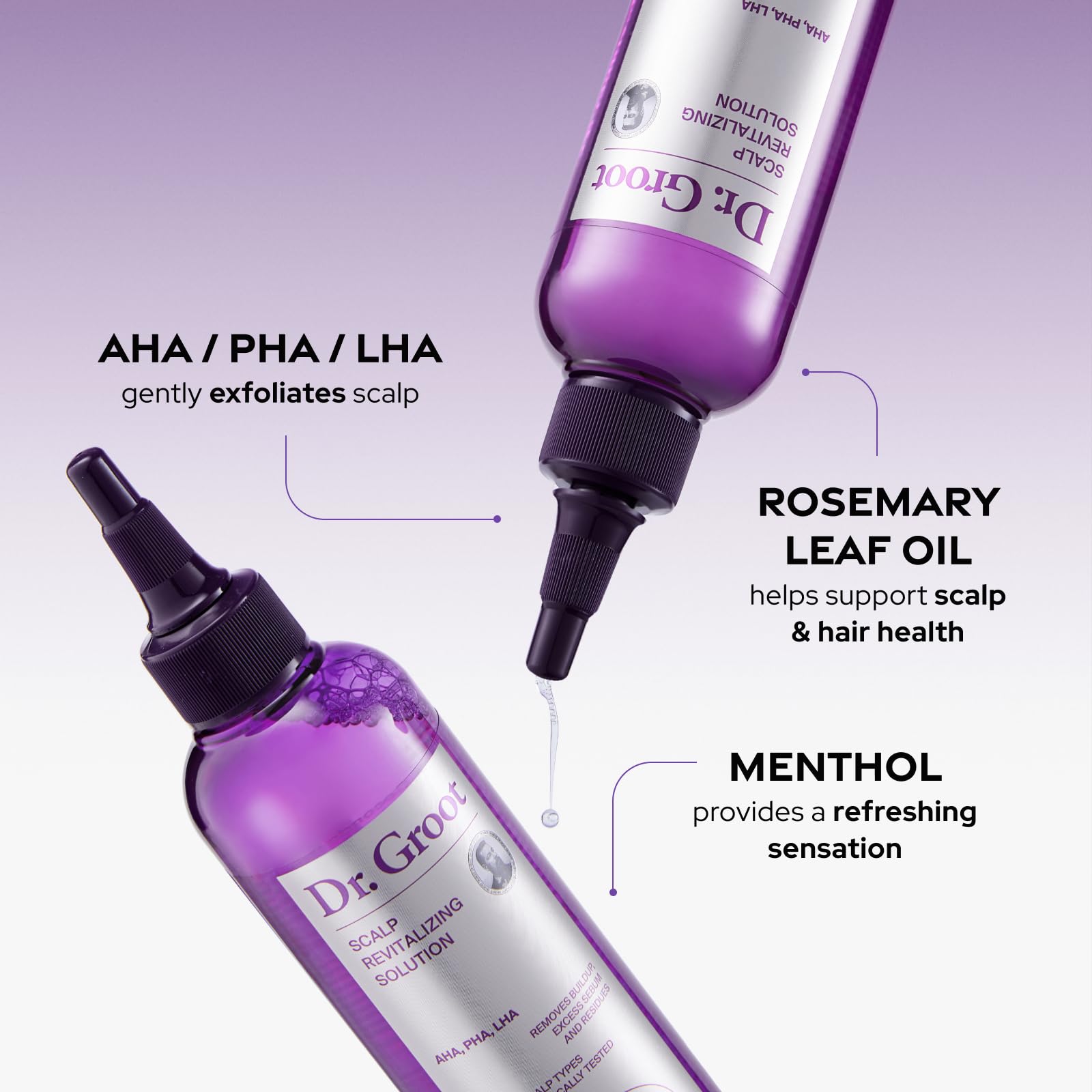 Dr. Groot Sulfate- and paraben-free formula on packaging for safe use.