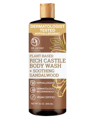Dr. Jacobs Naturals Sandalwood castile soap bottle for a gentle cleanse with plant-based care.