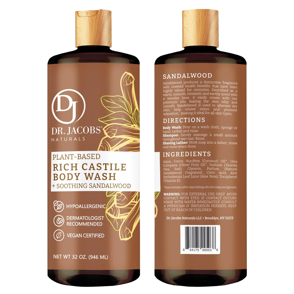 Dr. Jacobs Naturals sandalwood castile soap foam shows rich lather for daily hydration.