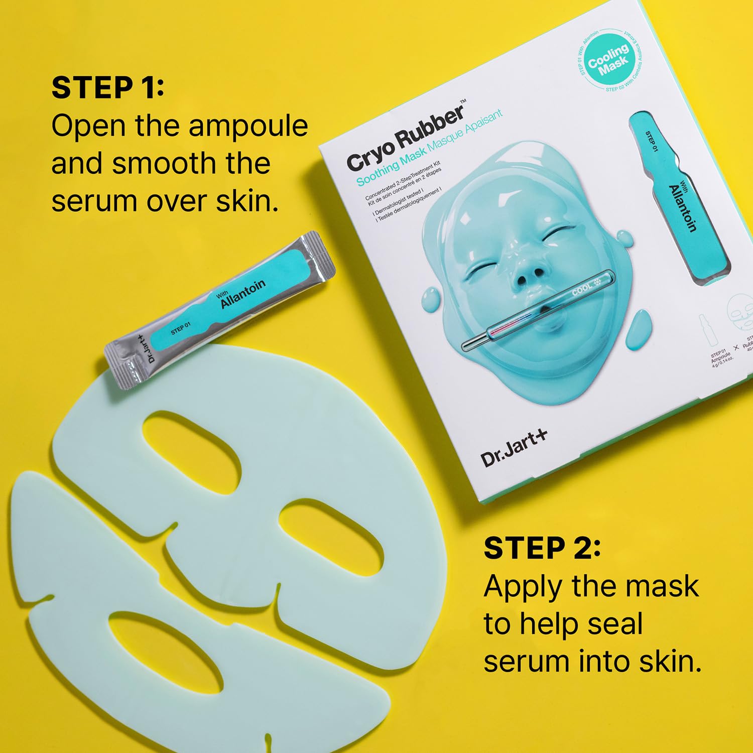 Dr.Jart+ Cryo Rubber Mask aplicación paso uno para calmar y enfriar