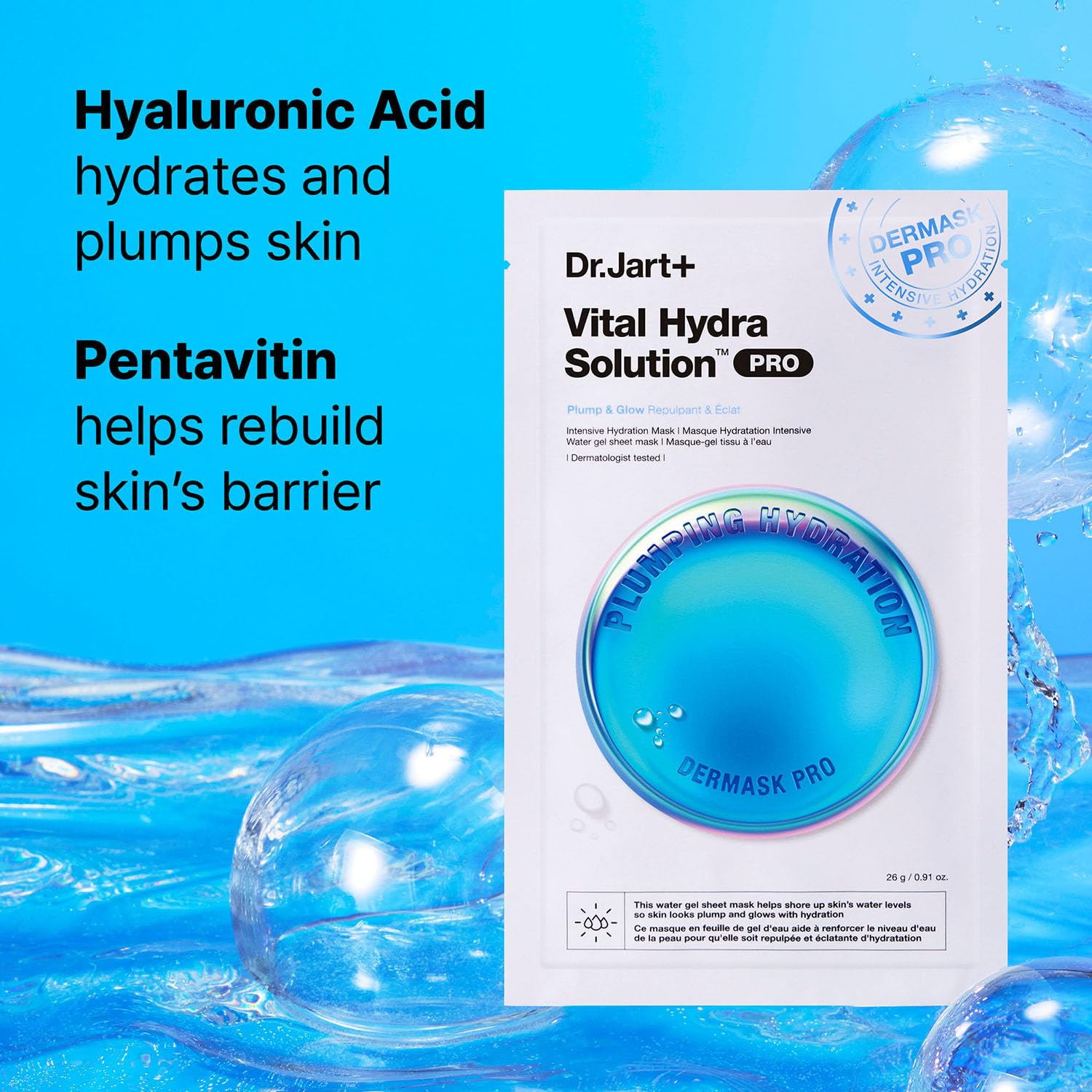 Dr.Jart+ Dermask Vital Hydra Solution Glow fortalece la barrera cutánea de la piel.
