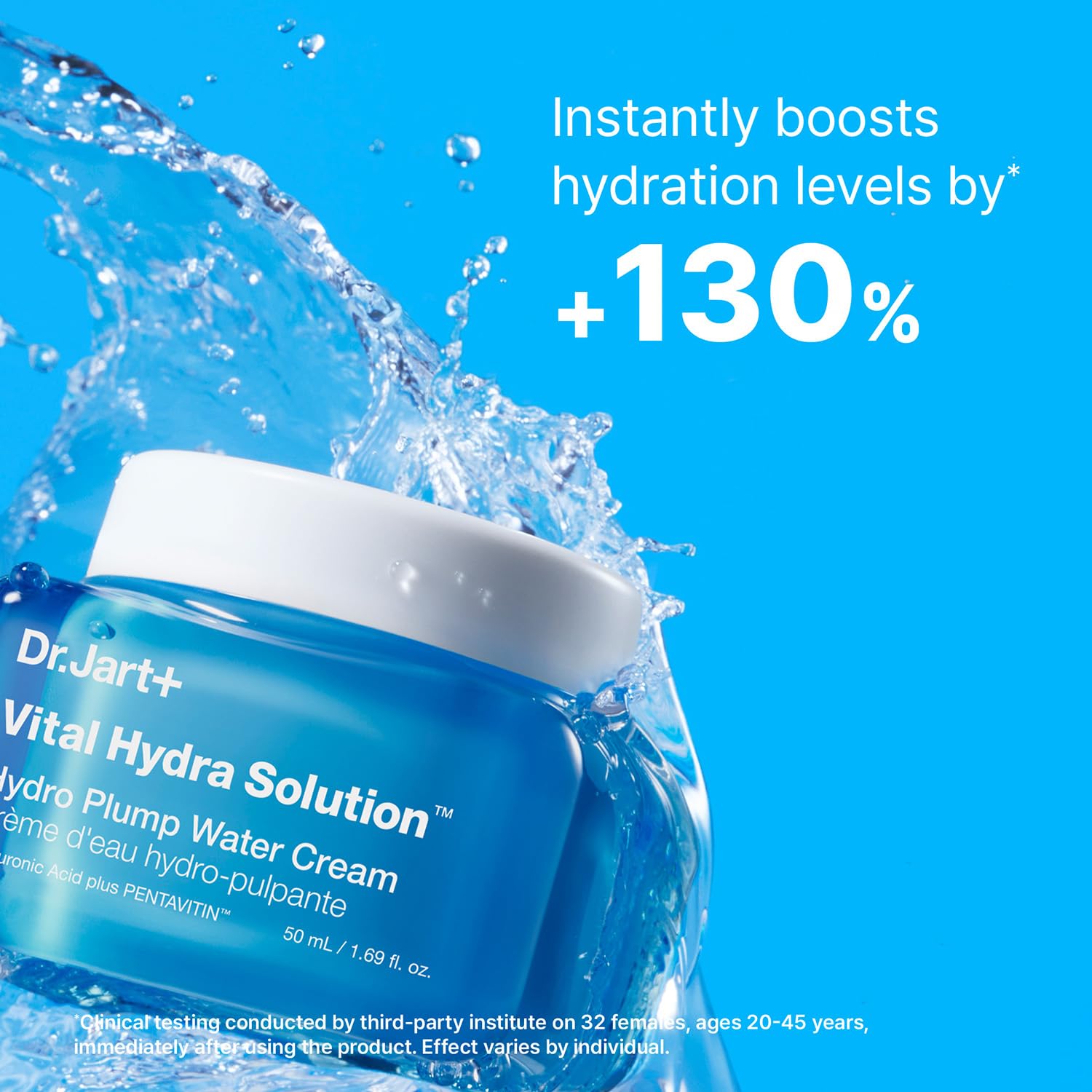 Water droplets on Dr.Jart+ Water Cream indicate intense hydration.