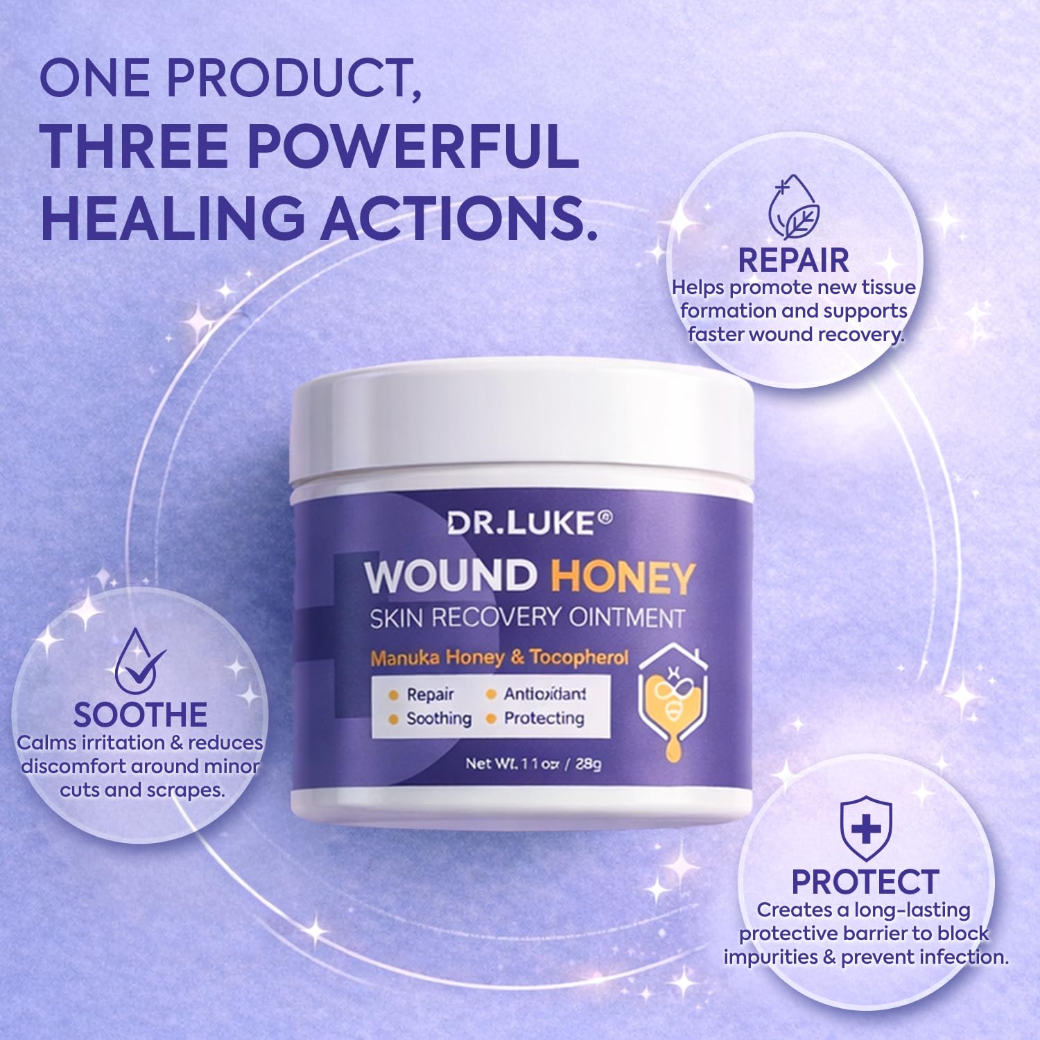 Dr. Luke Miel de Manuka Wound Gel con alantoína para suavizar la piel.