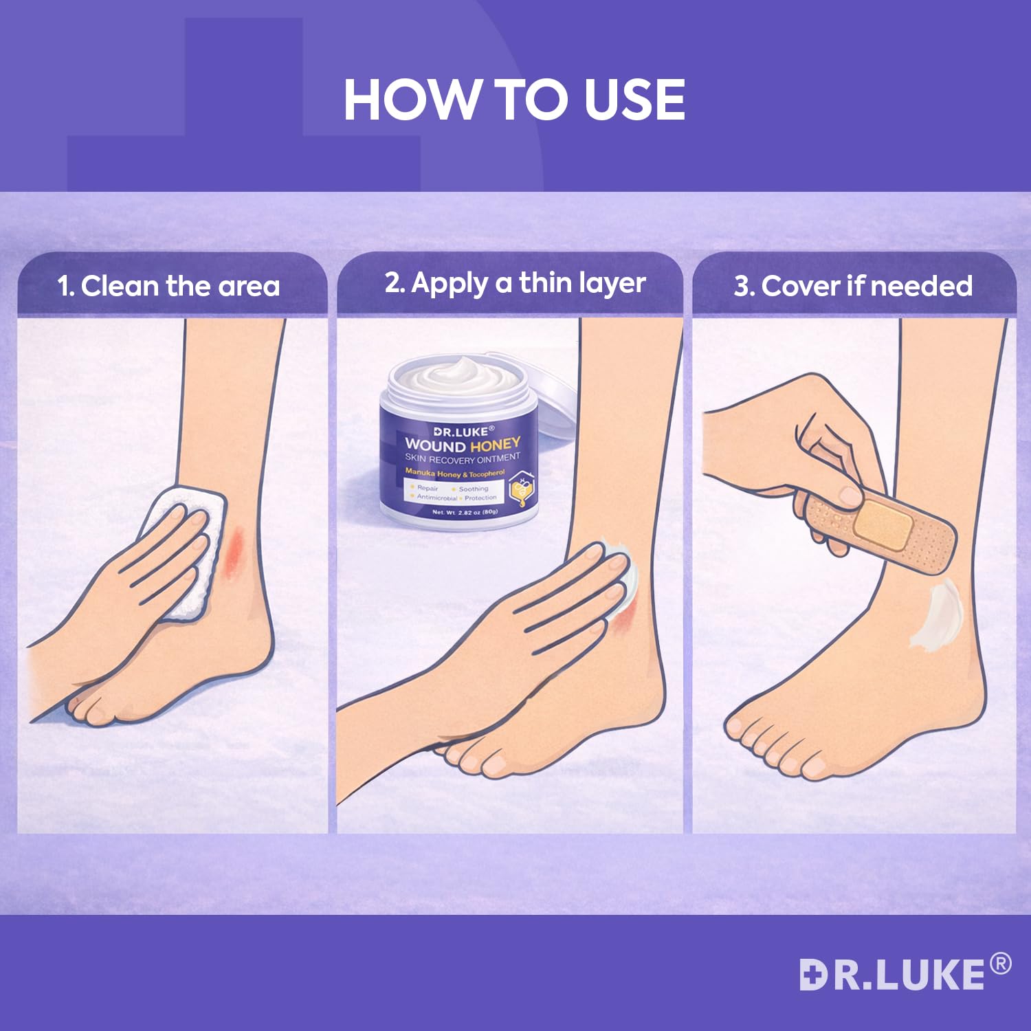 Dr. Luke Miel de Manuka Wound Gel con vitamina E para hidratación.