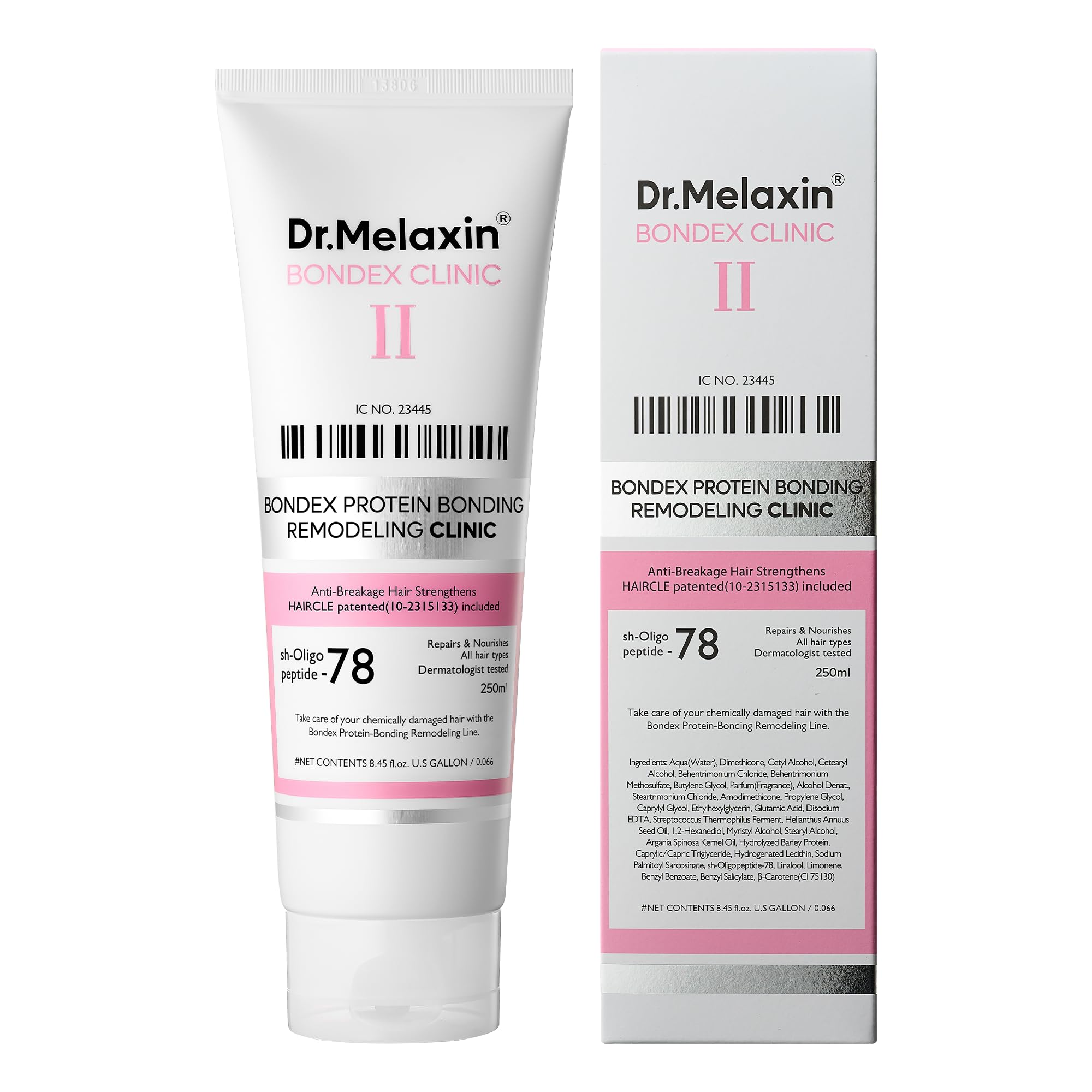 Dr.Melaxin Bondex ingredients highlight Bonding Peptide-78 and HAIRCLE