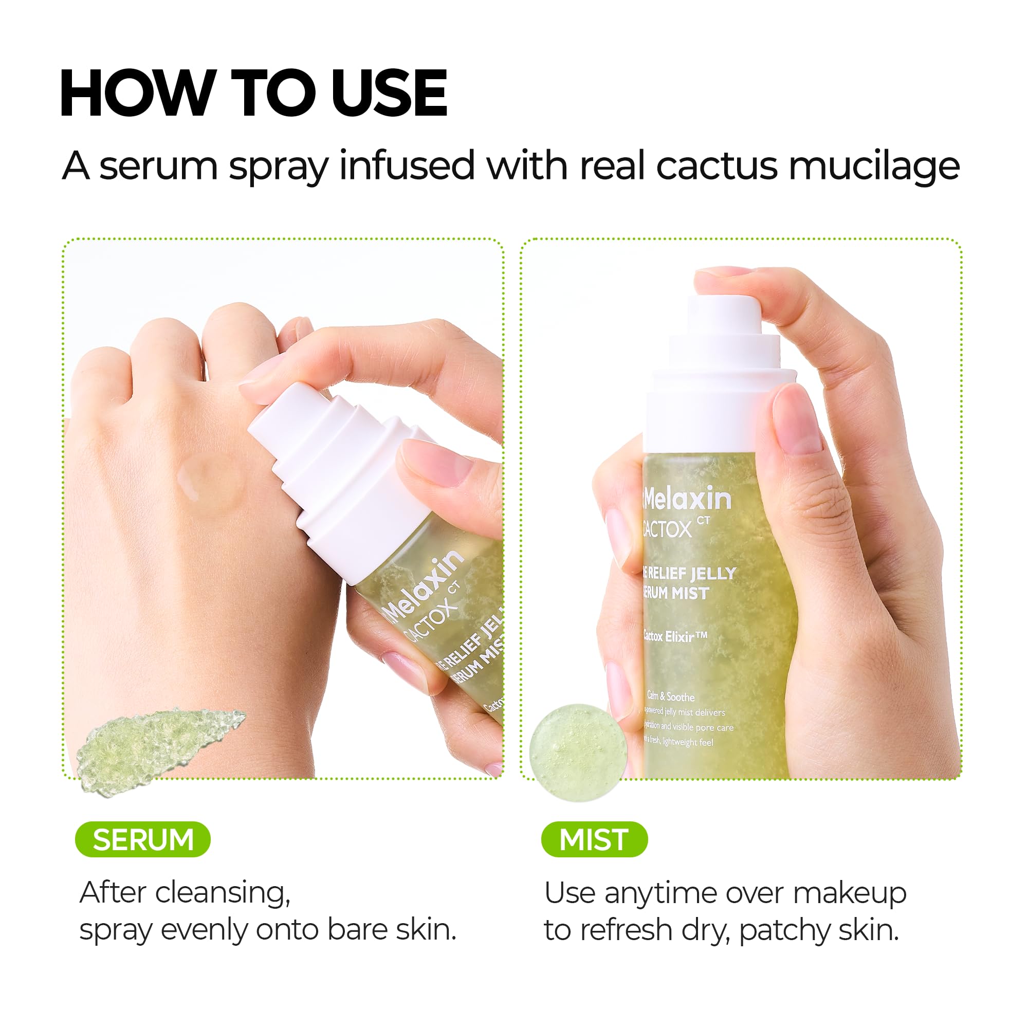 Dr.Melaxin Cactox rutina de cuidado facial con niebla calmante.