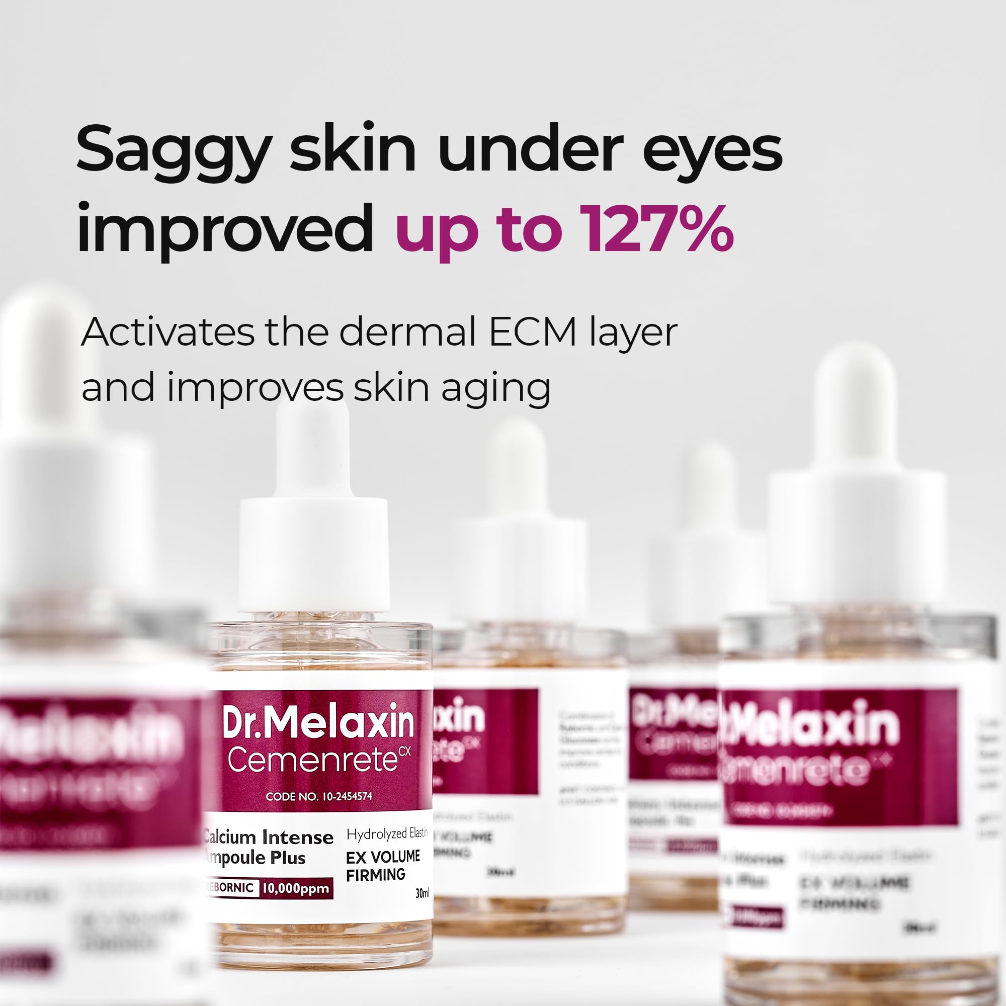 Dr. Melaxin Cemenrete Calcium Ampoule Plus ingredients panel highlighting actives for eye care
