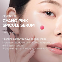 Dr.Melaxin Cemenrete Cyano Pink Serum vista trasera, destaca calcio y beneficios hidratantes.