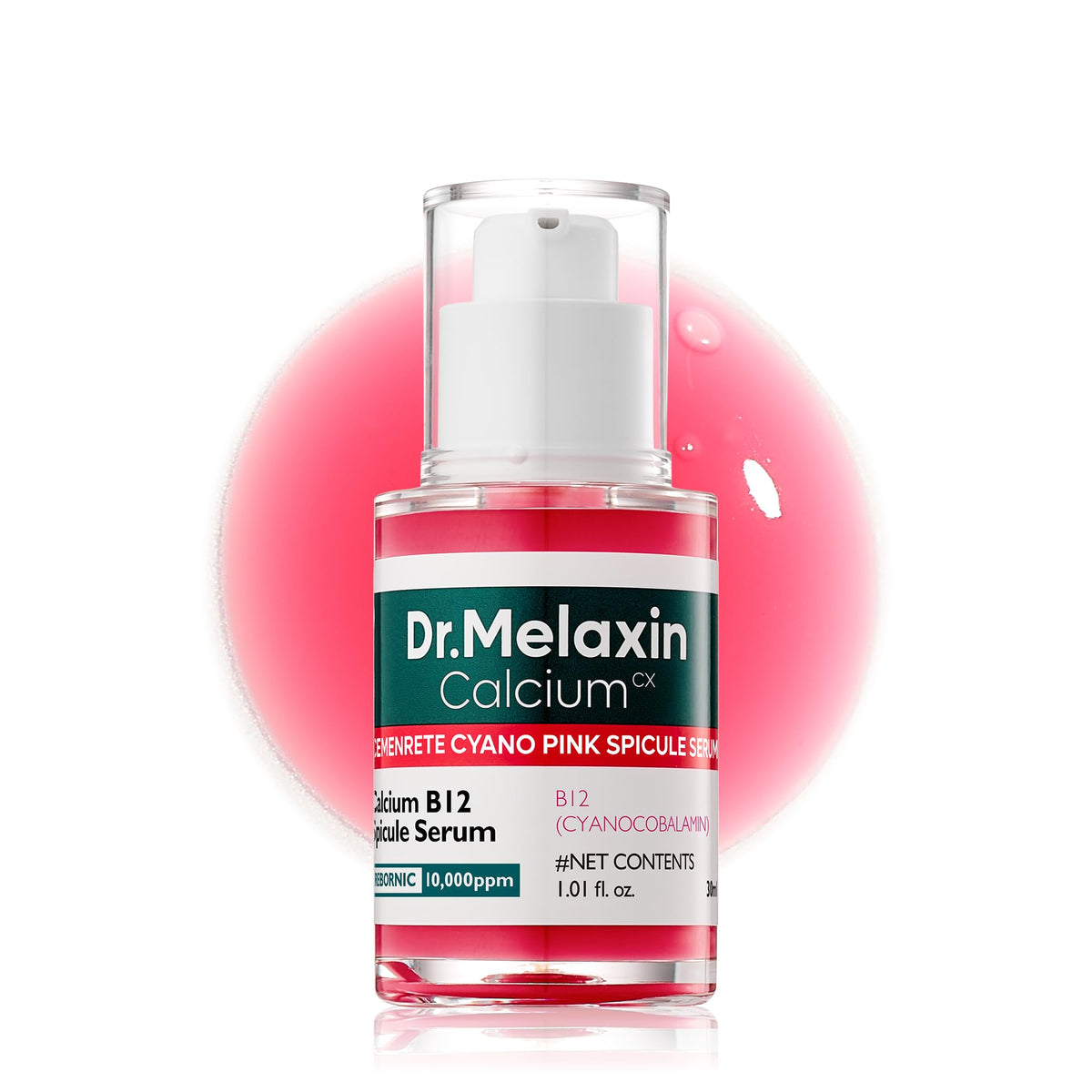 Dr.Melaxin Cemenrete Cyano Pink Serum botella frontal, mejora la suavidad de la piel.