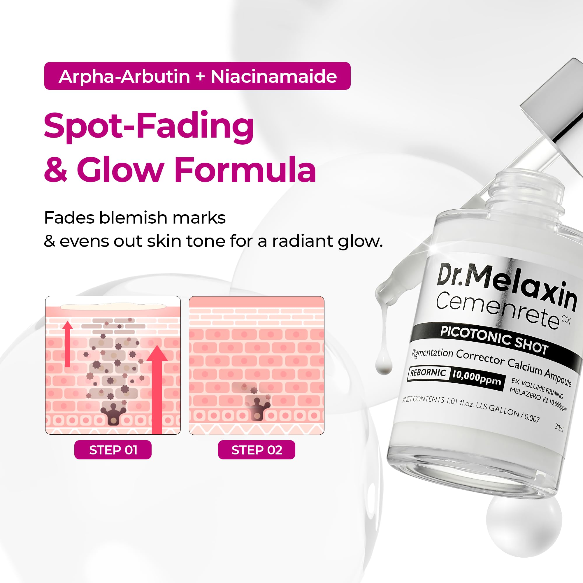Dr.Melaxin Cemenrete Shot application on face demonstrates easy daily routine.