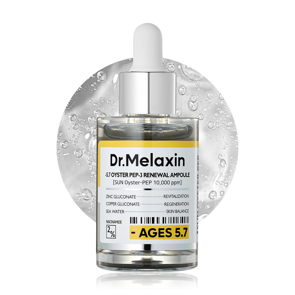 Dr.Melaxin Oyster Pep3 Renewal Ampoule bottle primed for daily hydration and glow