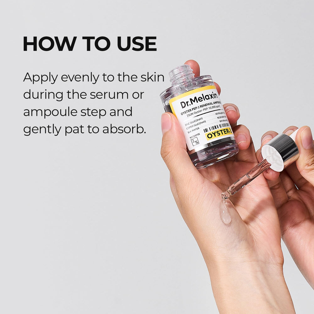 Dr.Melaxin Oyster Pep3 Renewal Ampoule close-up reveals dewy glow