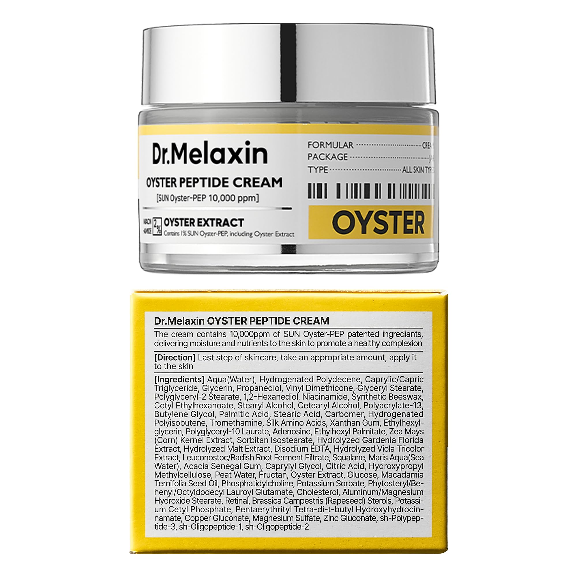 Dr.Melaxin Oyster Pep3 Renewal Cream packaging on display.