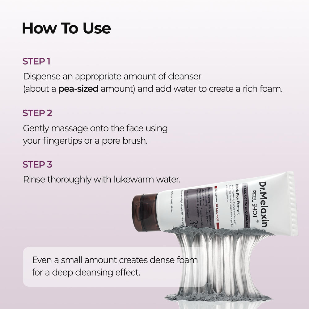 Dr.Melaxin Peel Shot Black Rice Mochi Whip Cleanser piel limpia y sensación de frescura