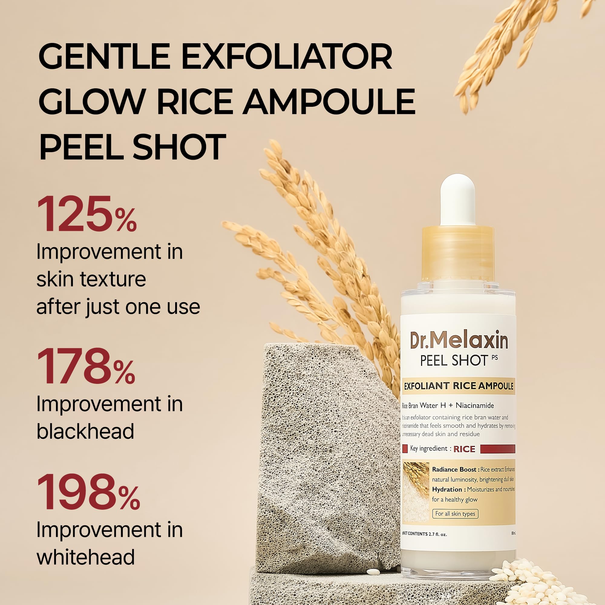 Dr.Melaxin Peel Shot Glow White Rice, ampolla: aplicación diaria para renovación de textura.