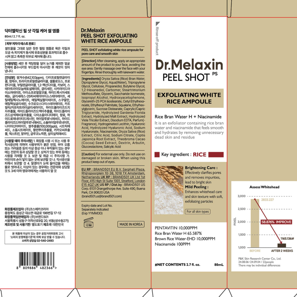 Dr.Melaxin Peel Shot Glow White Rice, envase elegante para rutina diaria coreana.