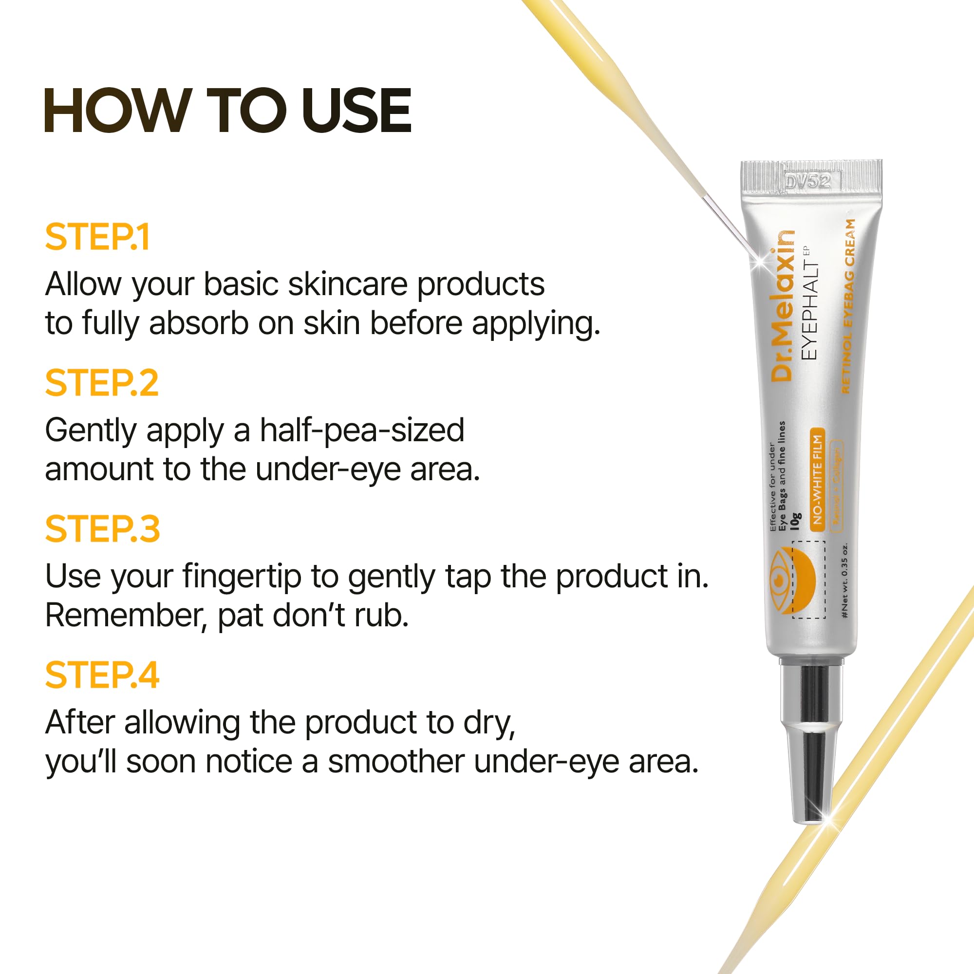 Dr.Melaxin Retinol Eyebag Cream ingredients reveal biomimetic retinol delicacy.