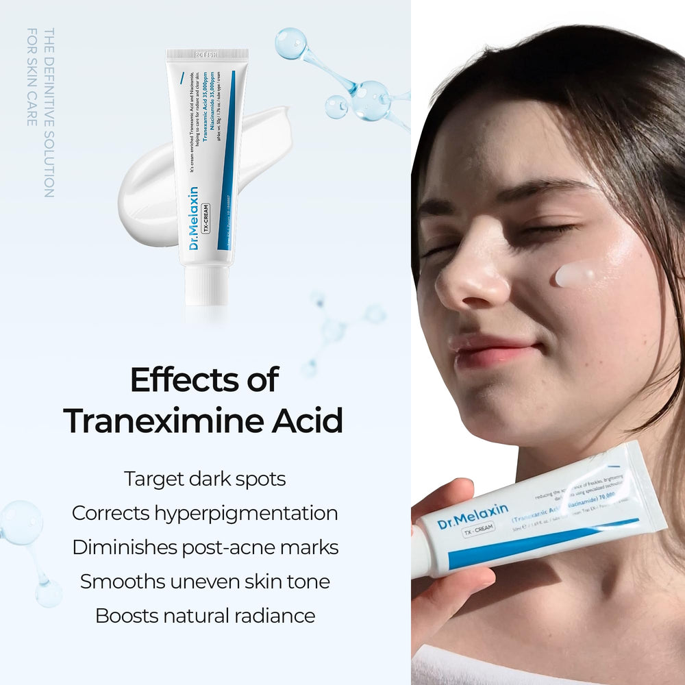 Dr.Melaxin TX Cream Niacinamide-rich formula highlights blemish care potential.