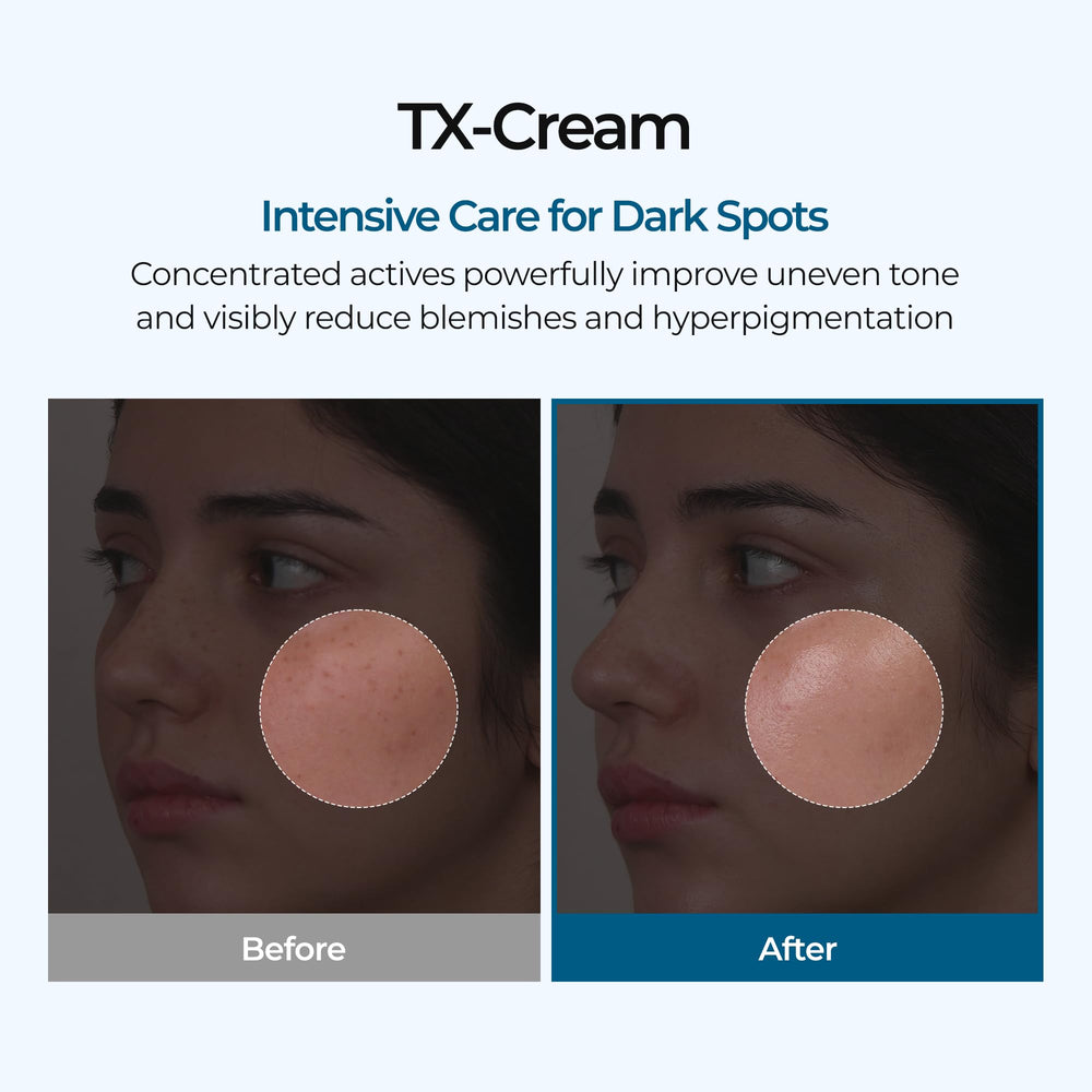Dr.Melaxin TX Cream texture close-up suggests creamy hydration for balanced skin.