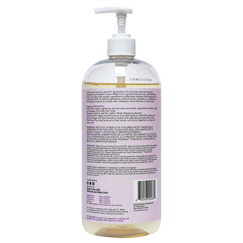Family-friendly Castile soap for body, hair, and hands.