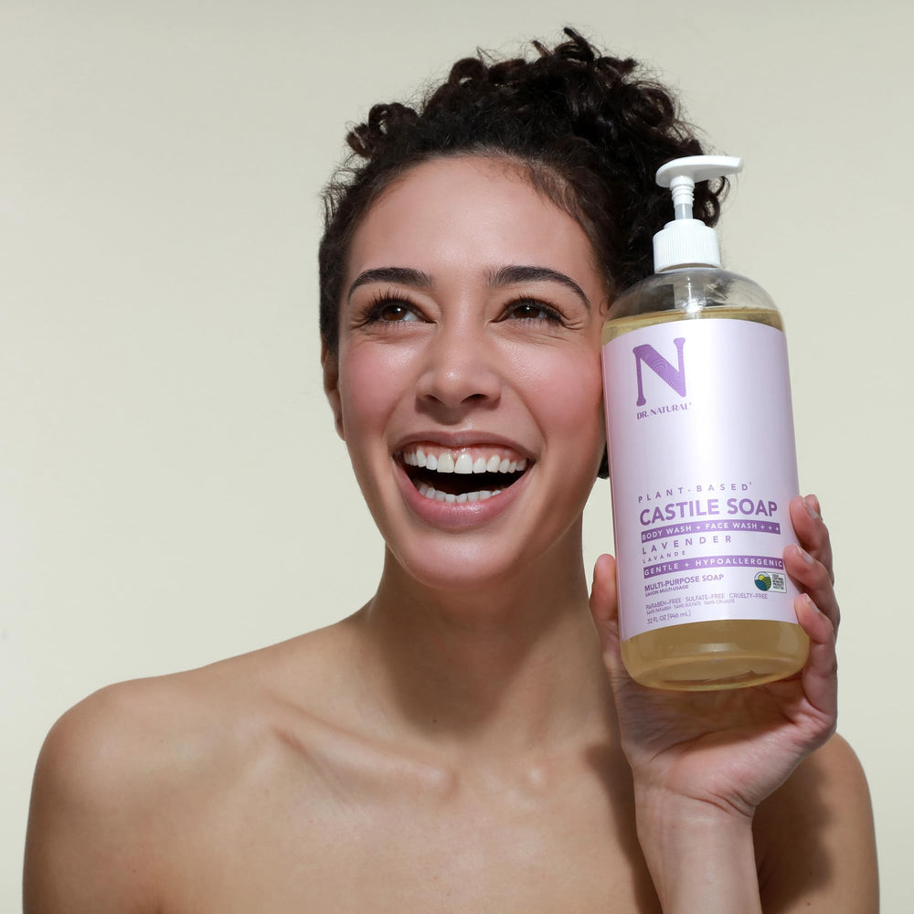 Dr. Natural Castile as hand soap in a modern bathroom.
