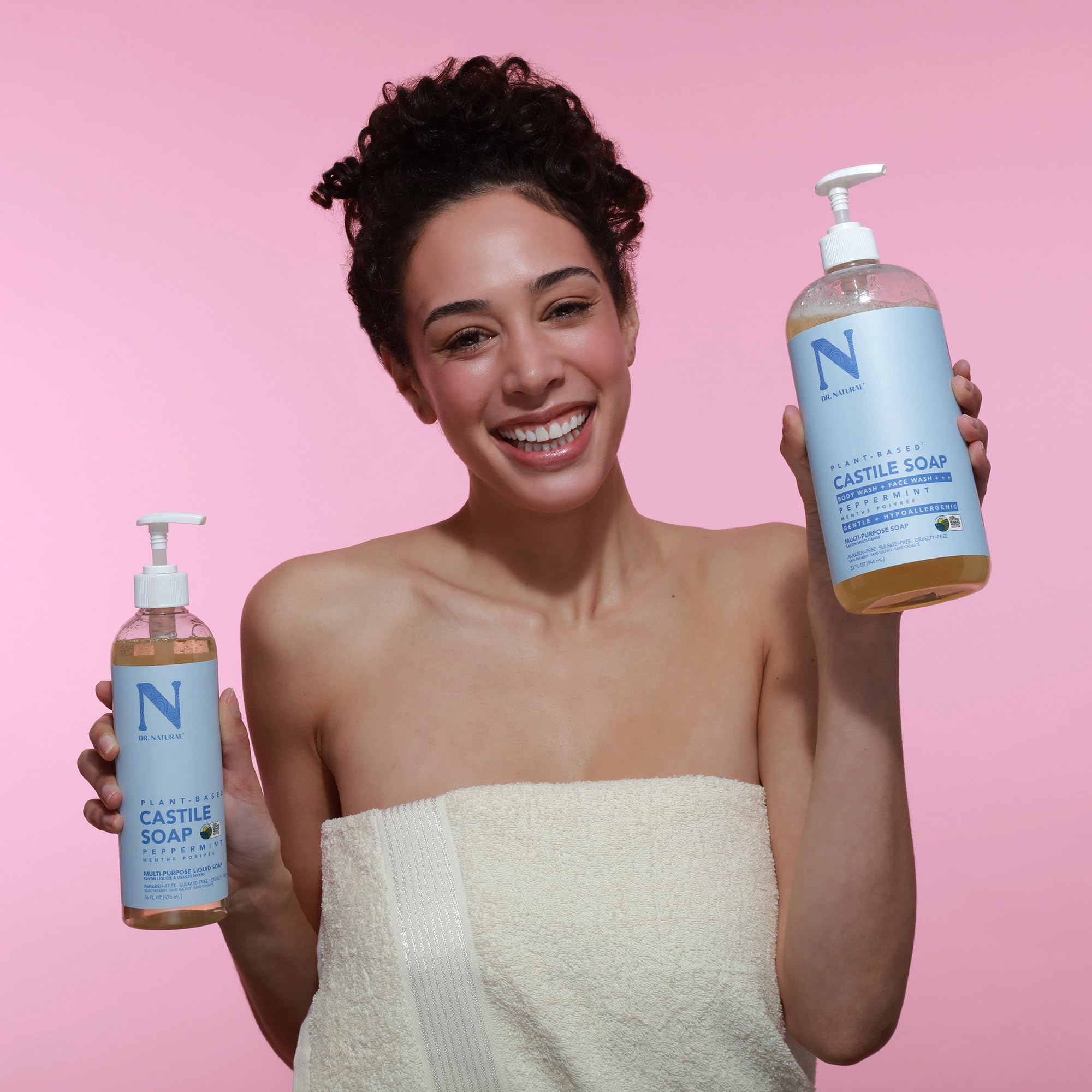 Dr. Natural Castile Peppermint Soap on hands for daily cleansing.