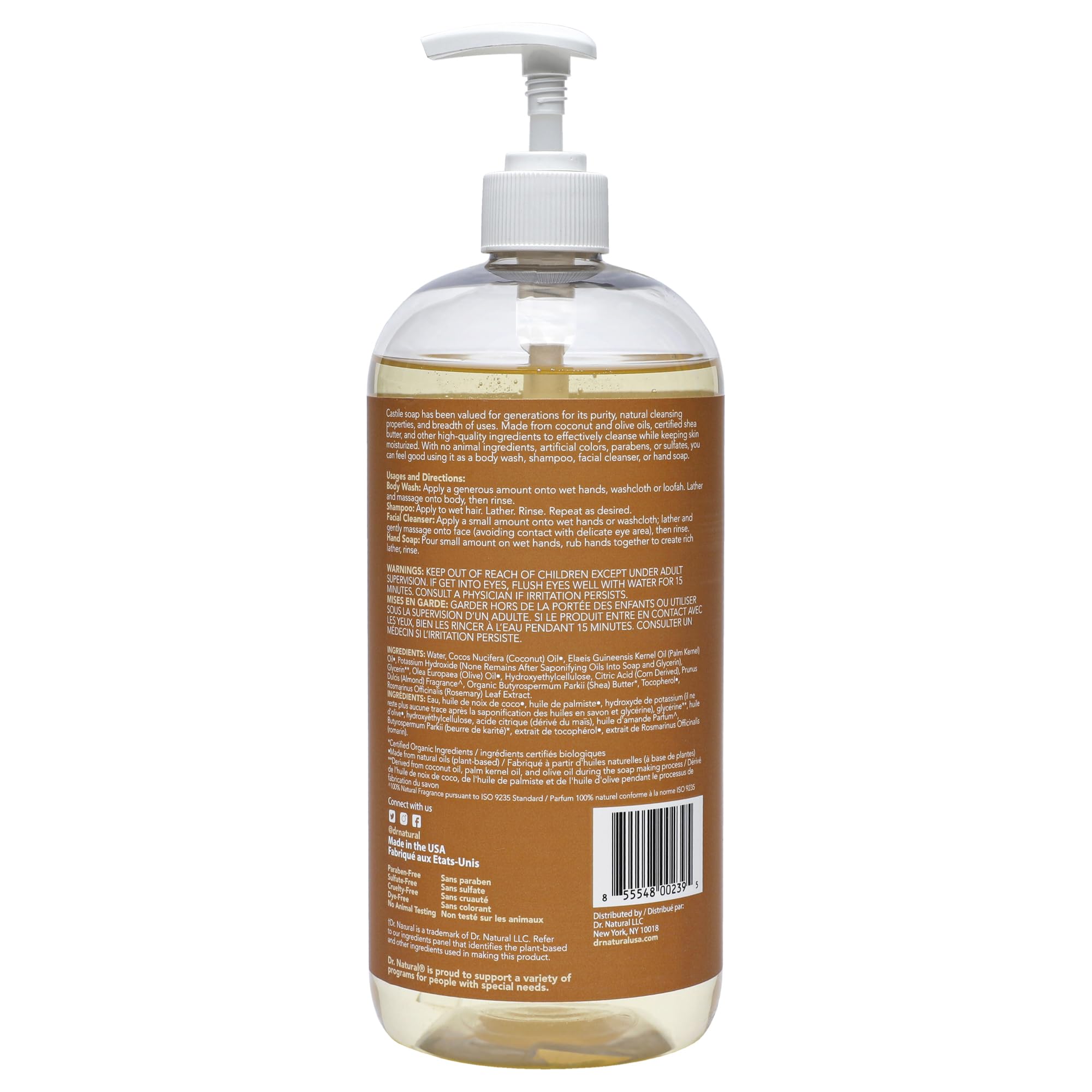 Dr. Natural Jabón Castile con aroma a almendra, experiencia sensorial suave