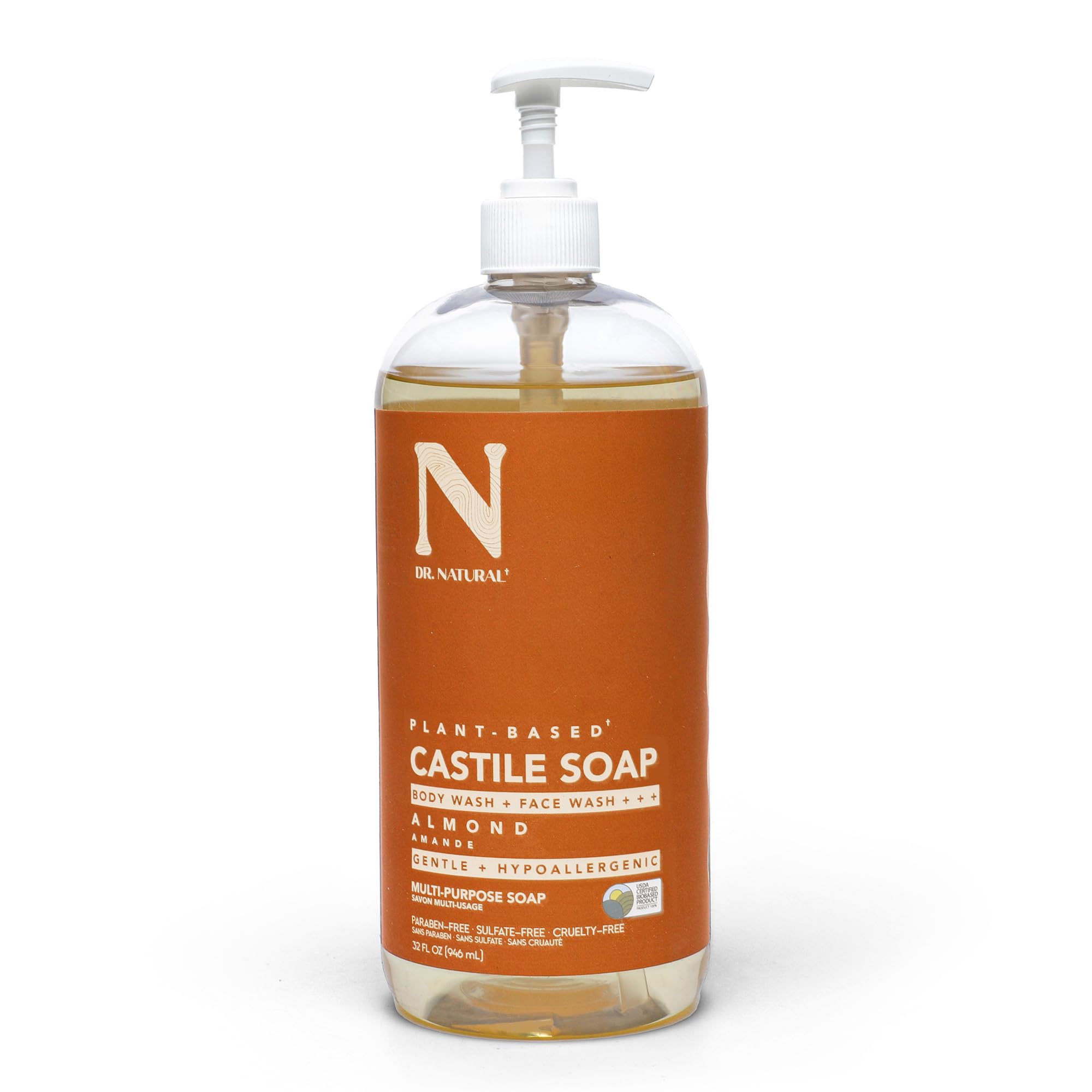 Dr. Natural Jabón Castile líquido para cuerpo y cabello, uso diario y suave