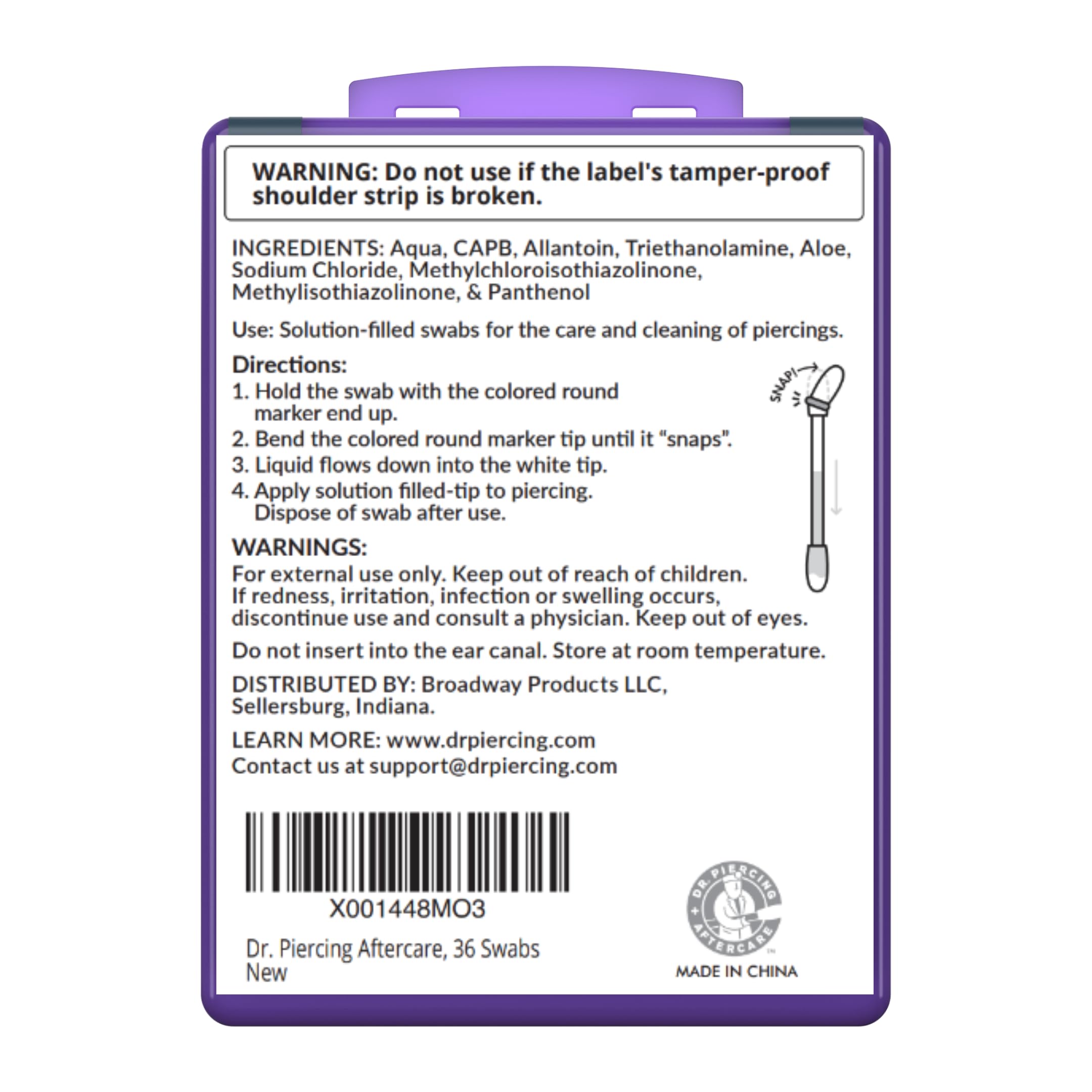 36-count DR. PIERCING AFTERCARE pack, portable for daily piercing care.